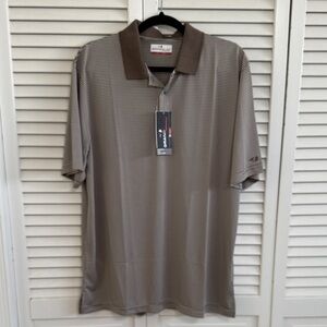 Grand Slam Men’s Taupe Micro-Stripe Polo with Dark Taupe Collar